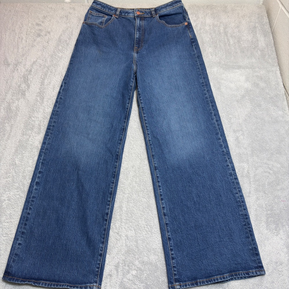 PINK Victoria's Secret Wide Leg Jeans Womens 12 Blue Medium Wash High Rise 32/30